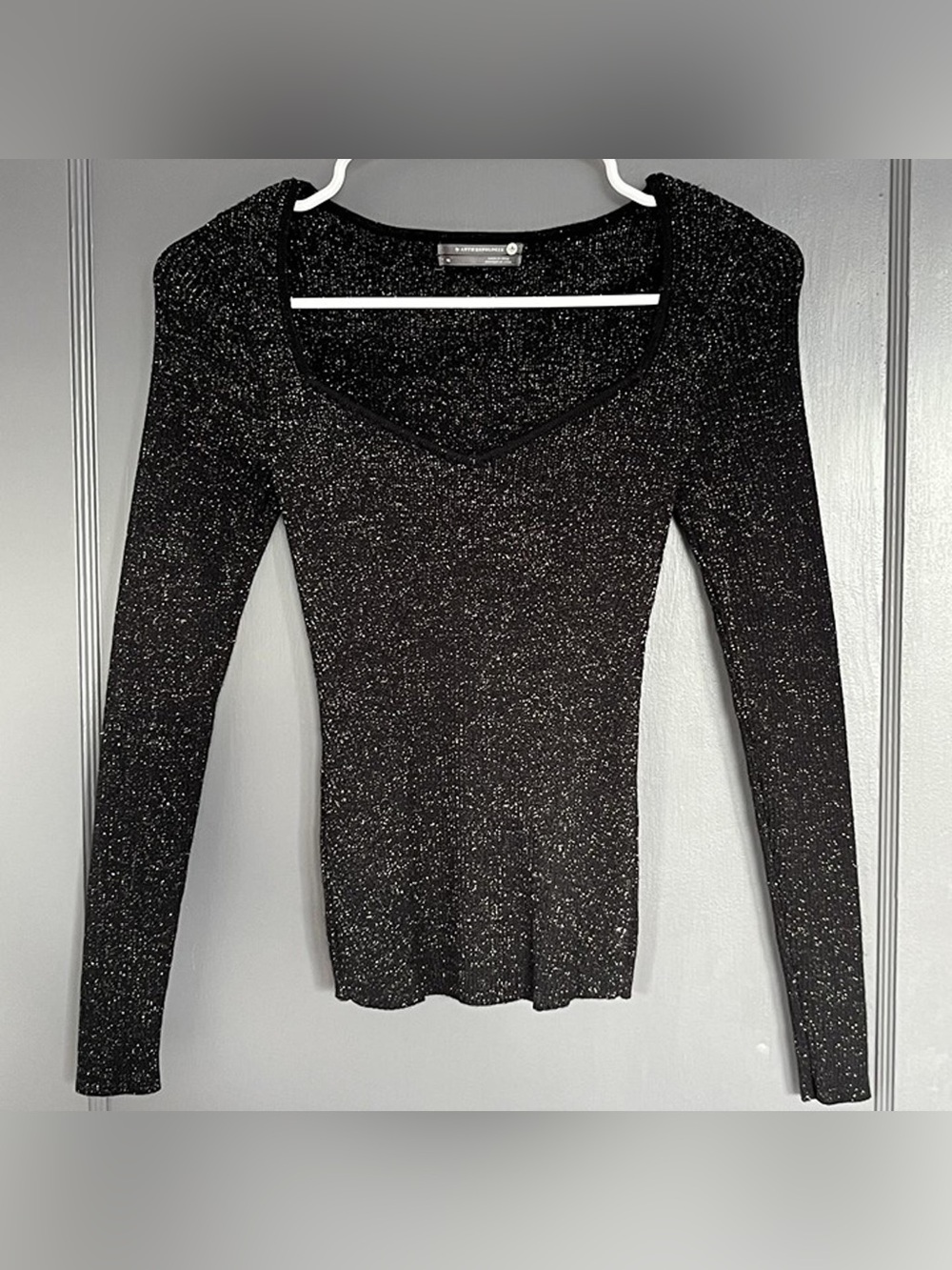 Anthropologie black and gold metallic ribbed sweater size small